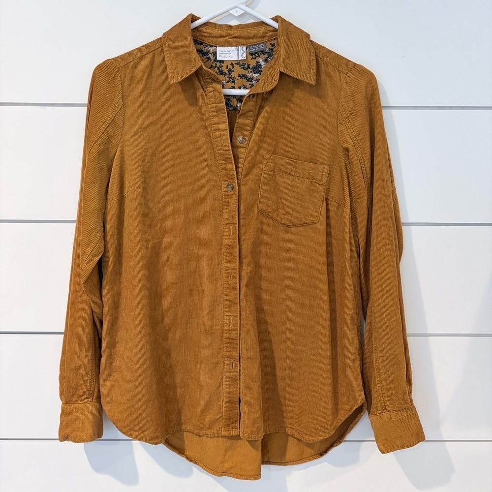 Anthropologie Bohemian Mustard Vintage Floral Soft Corduroy Button Down Small